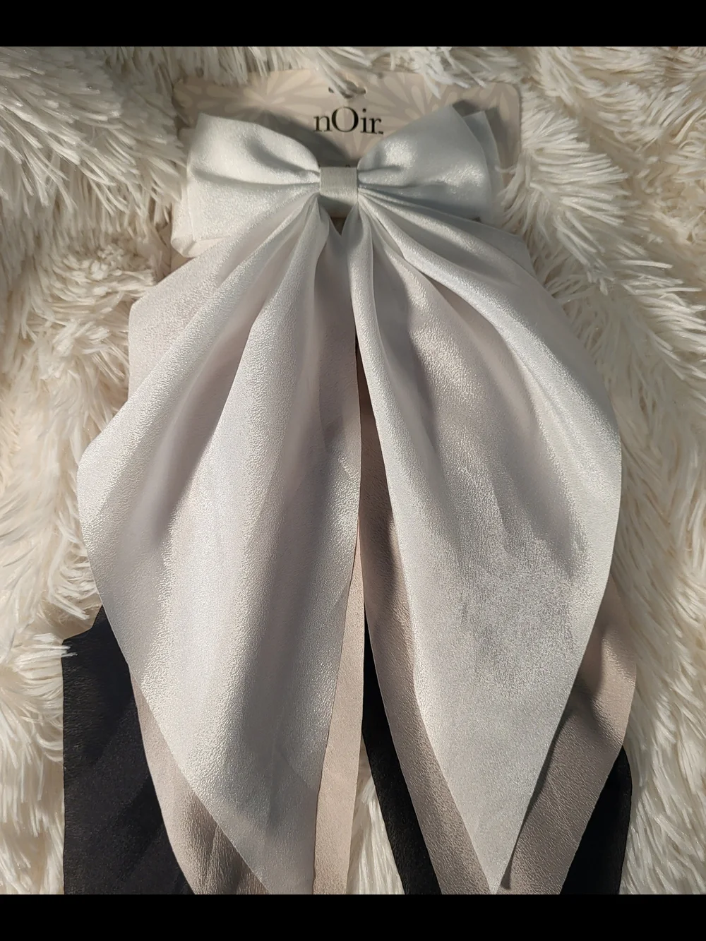 nOir  Satin Bow Scarf - Ivory, Taupe & Black
